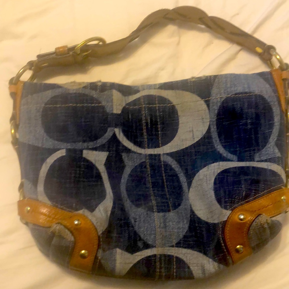Coach denim signature print hobo bag used